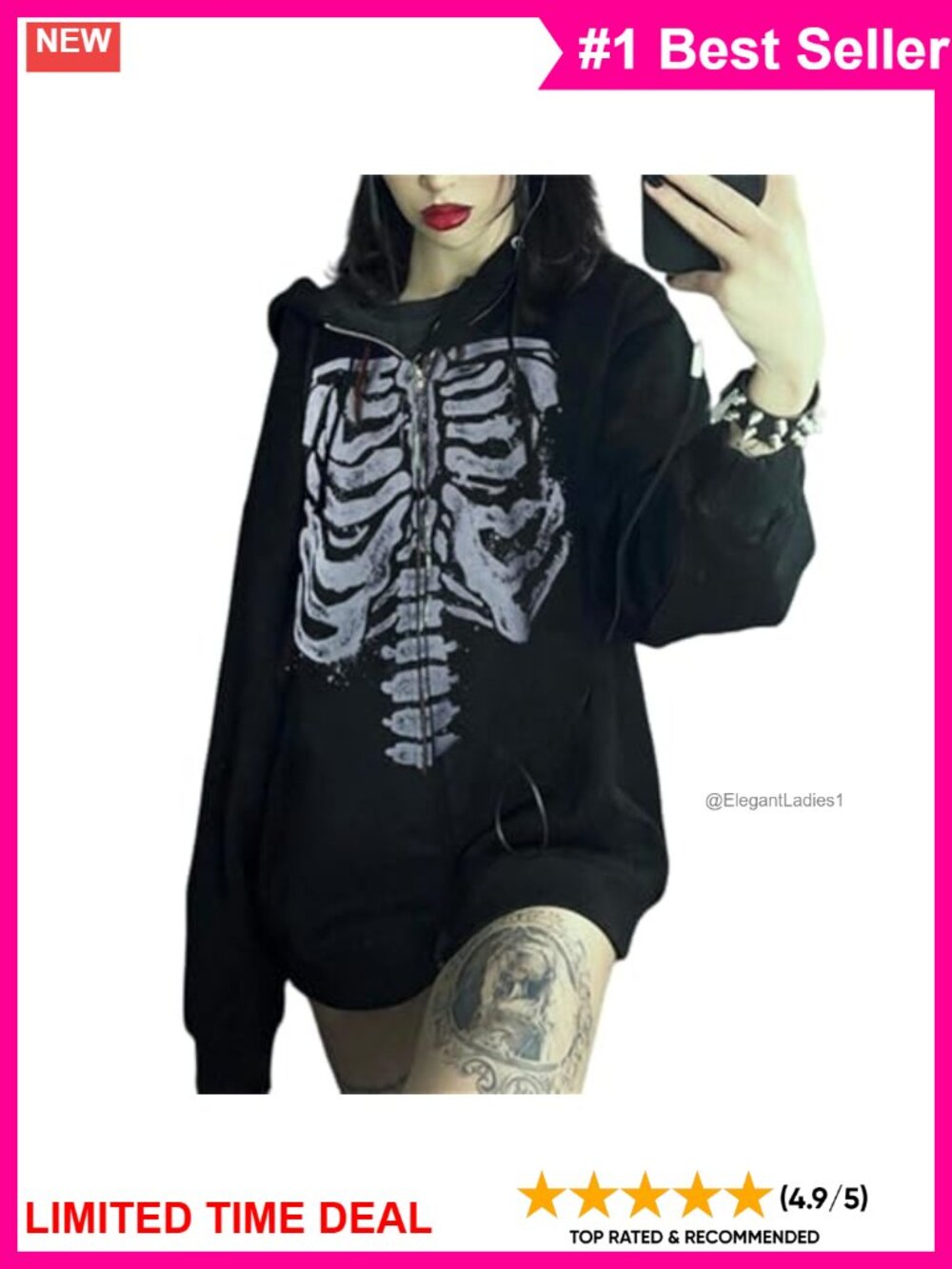 Y2K Goth Grunge Zip Up Hoodie Angel Print Streetwear Women